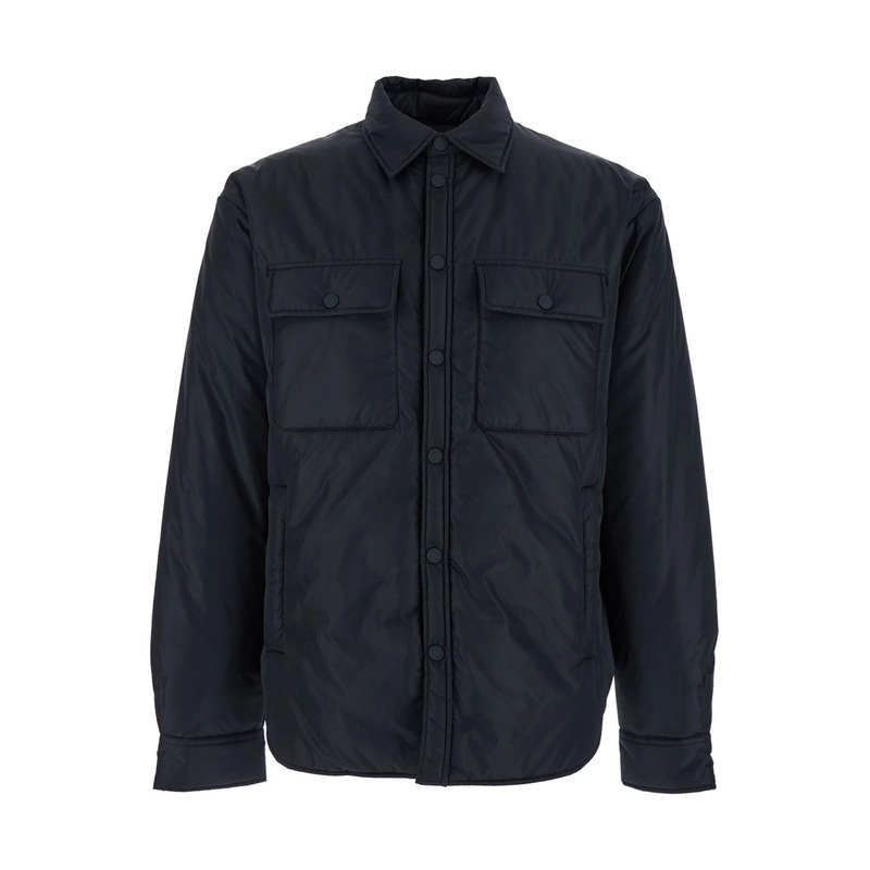 Black Jacket with Classic Collar and Logo Print on the Rear in Tech Fabric Man