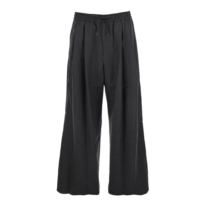 Grey Trousers with Elastic Waist and Pleated Design in Wool Man