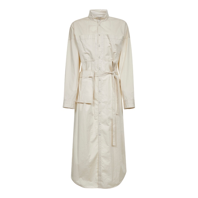 Ivory cotton satin long shirt dress