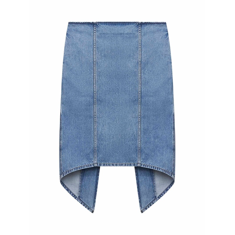 Light blue cotton denim layered midi skirt