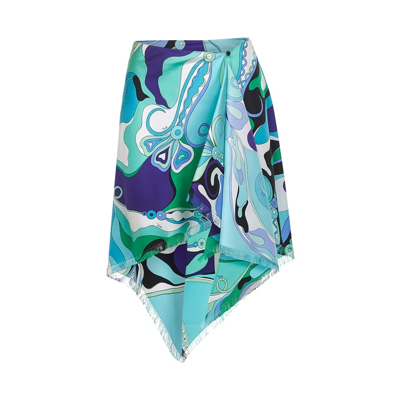Orchidee print asymmetric silk foulard skirt