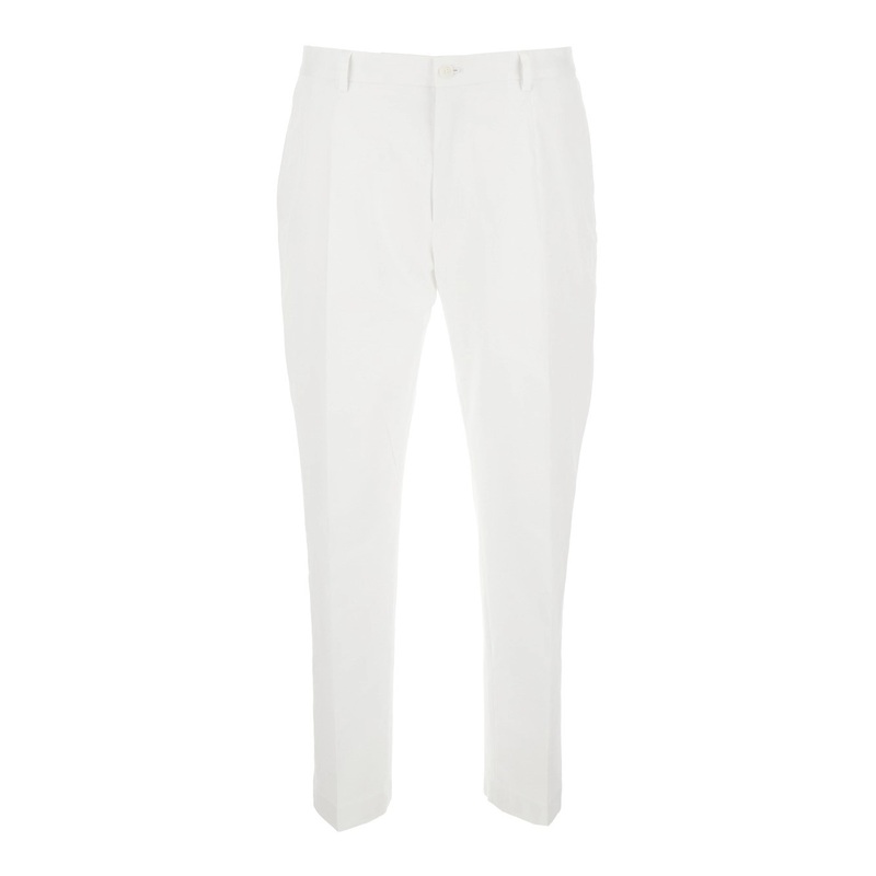 White Pants with Elastic Waist on the Rear and One Welt Pocket on the Rear in Cotton Man