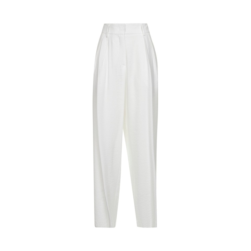 White viscose blend double-pleat trousers