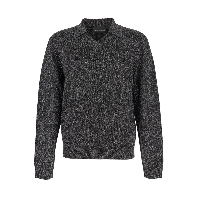 Black Polo Shirt with Classic Collar and Lurex Finish in Tech Fabric Man