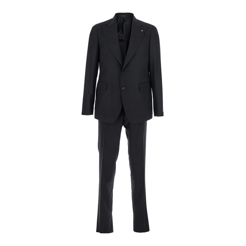 Black Single-Breasted Suit with Peak Revers in Wool Stretch Man