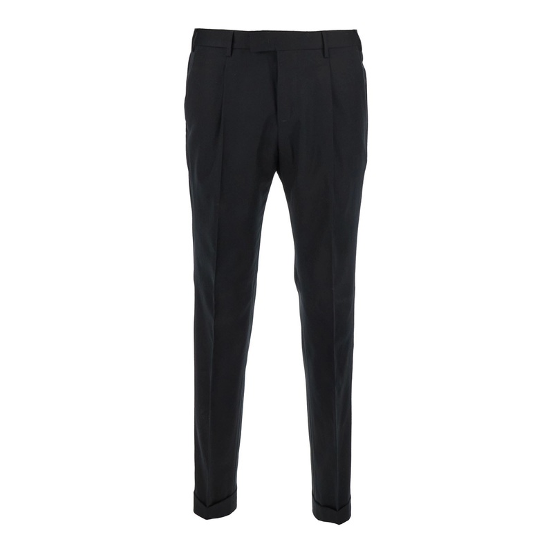 Black Slim Pants with Concealed Closure in Virgin Wool Man