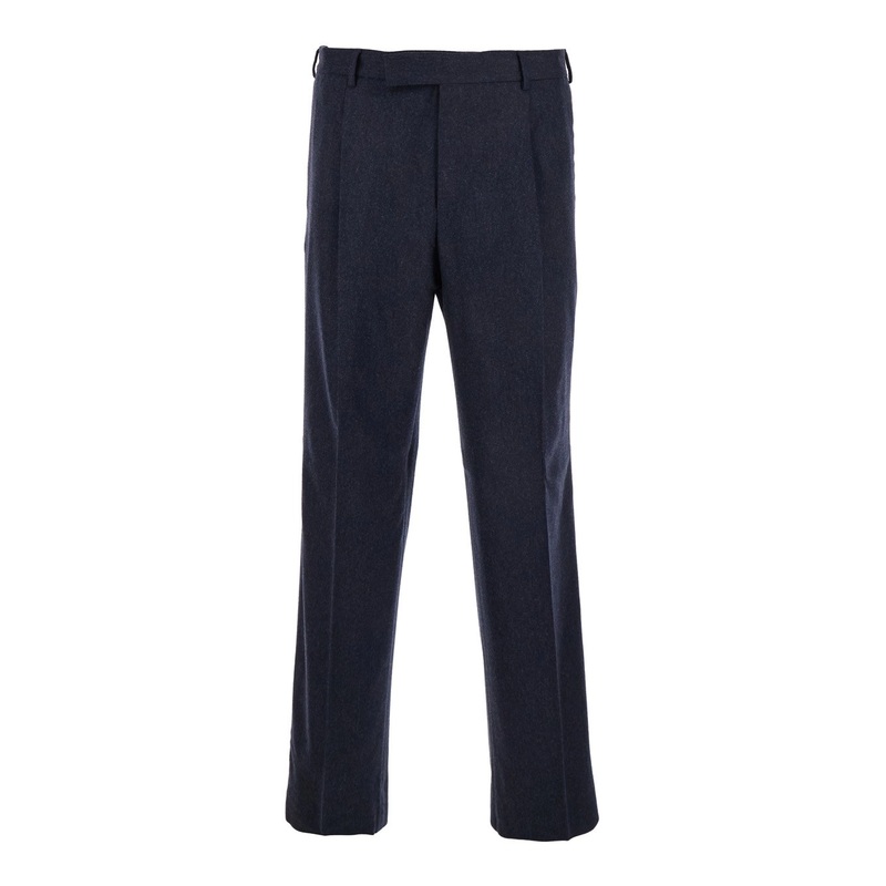 Blue Pants with High Waist and Pences on the Front in Wool Blend Stretch Man