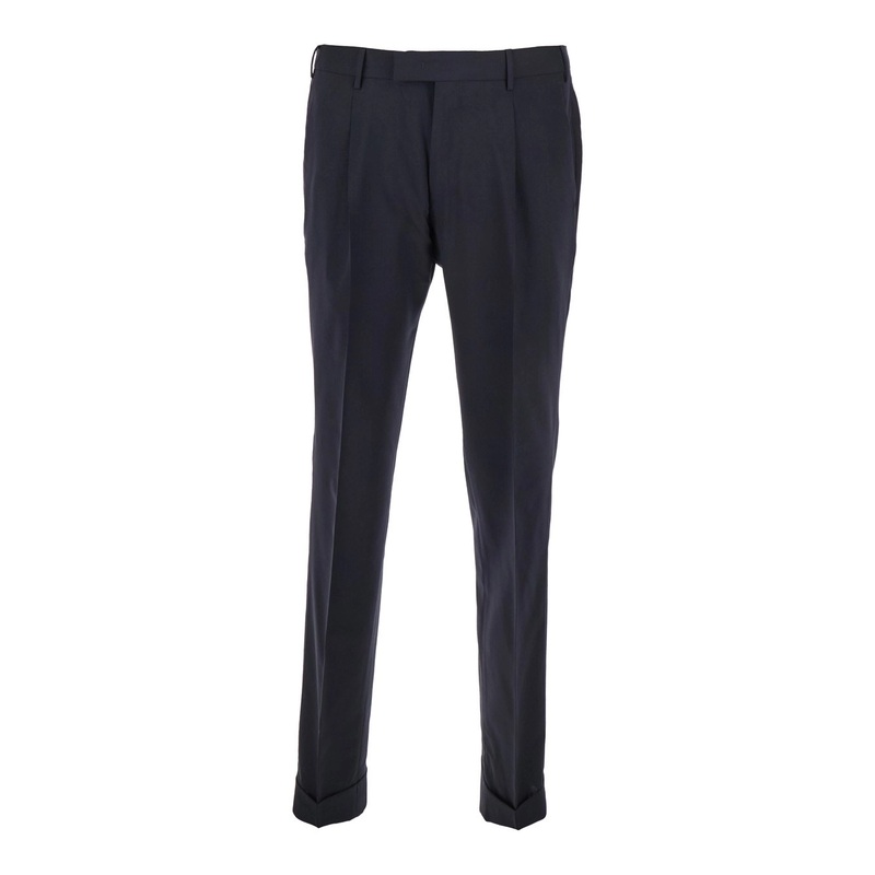 Blue Slim Pants with Concealed Closure in Virgin Wool Man