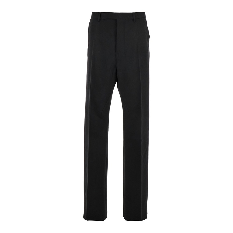 ‘Geth’ Black Tailored Trousers with Belt Loops in Wool Man