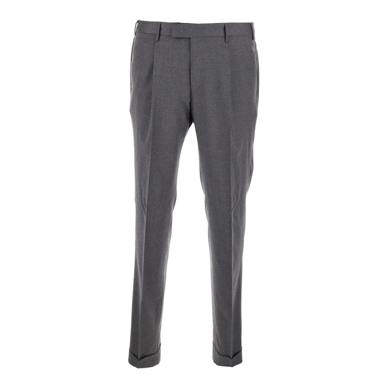 Grey Slim Pants with Concealed Closure in Virgin Wool Man