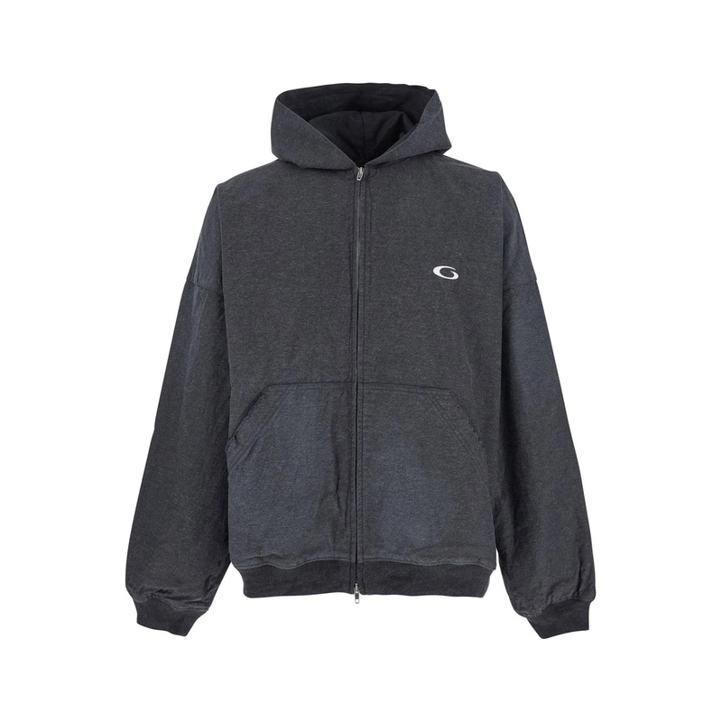 Grey Sweatshirt with Fixed Hood and Logo Detail on the Front in Cotton Man