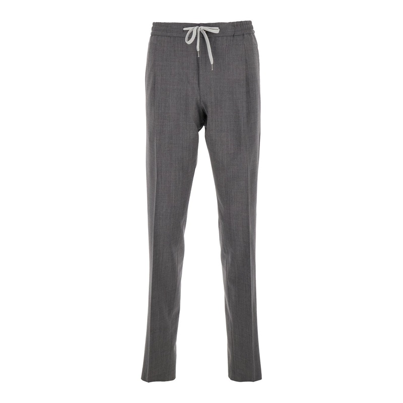 Grey Trousers with Elastic Waist and Front Pleats in Virgin Wool Man