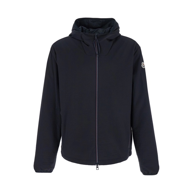 ‘Naxox’ Black Jacket with Fixed Hood and Logo Patch on Sleeve in Tech Fabric Man