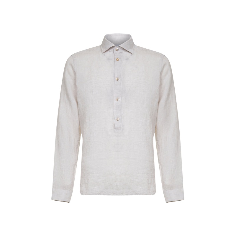 Beige linen polo shirt-like shirt