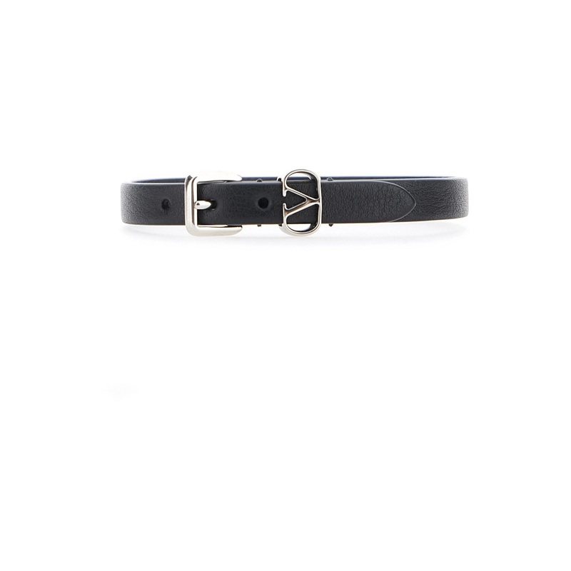 Black Bracelet with VLogo Buckle Closure in Leather Man