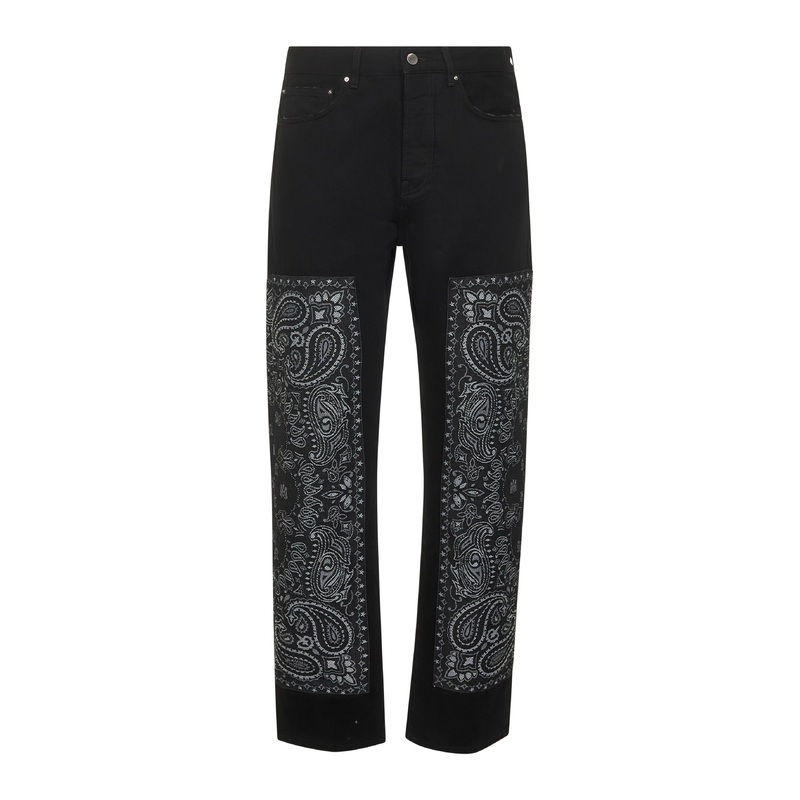 Black denim Bandana Jacquard Straight jeans