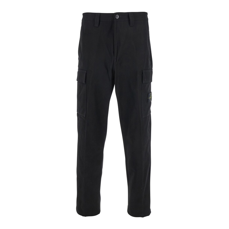 Black Pants with Logo Patch on the Side and Belt Loops in Cotton Man