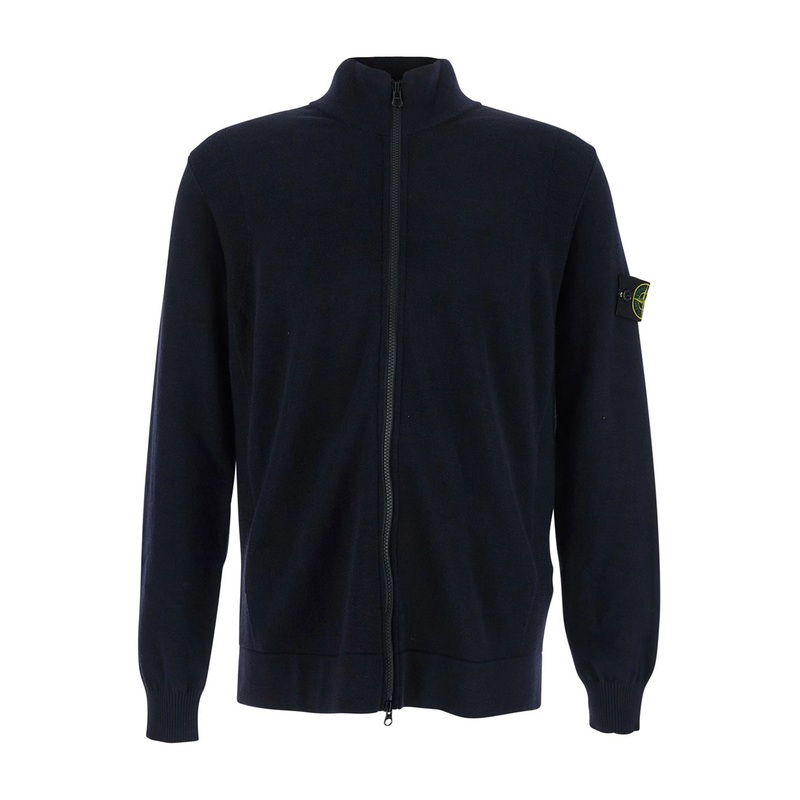 Blue Cardigan with Removable Compass Logo Applied on the Sleeve in Cotton Man