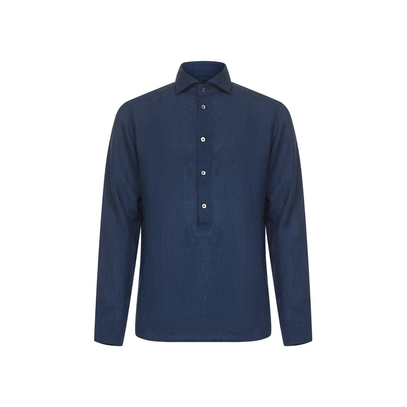 Blue linen polo shirt-like shirt