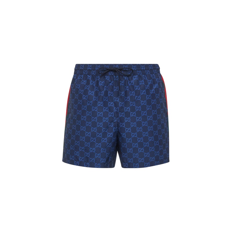 Blue printed technical poplin swim shorts