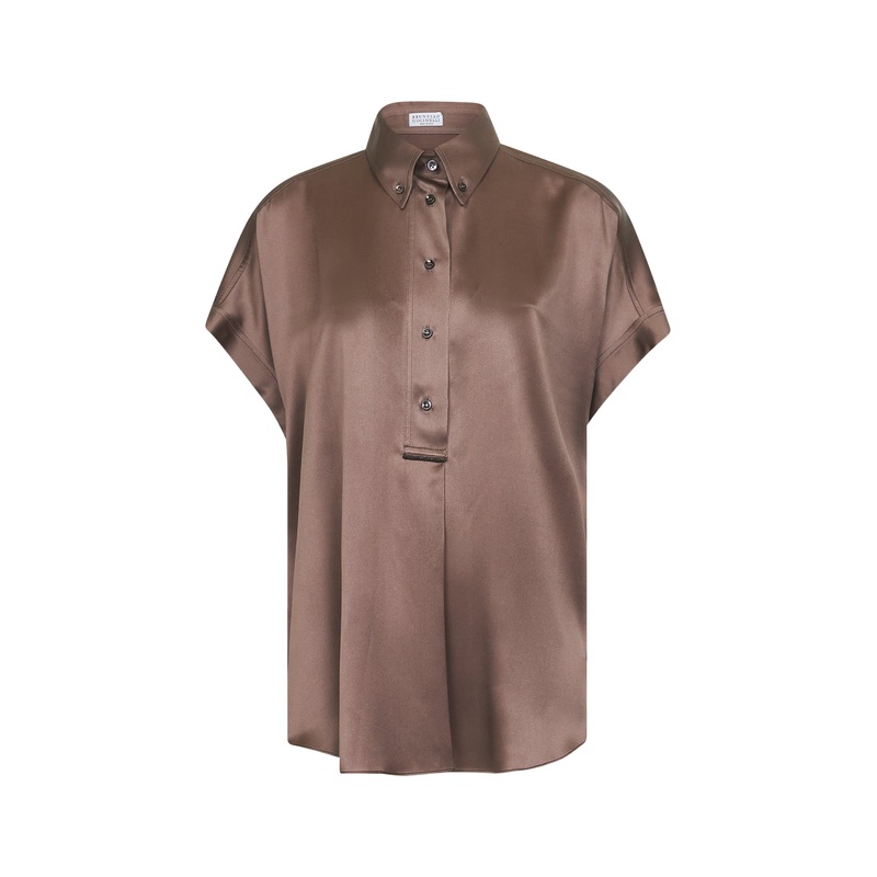 Brown satin monili shirt|XS|L|M