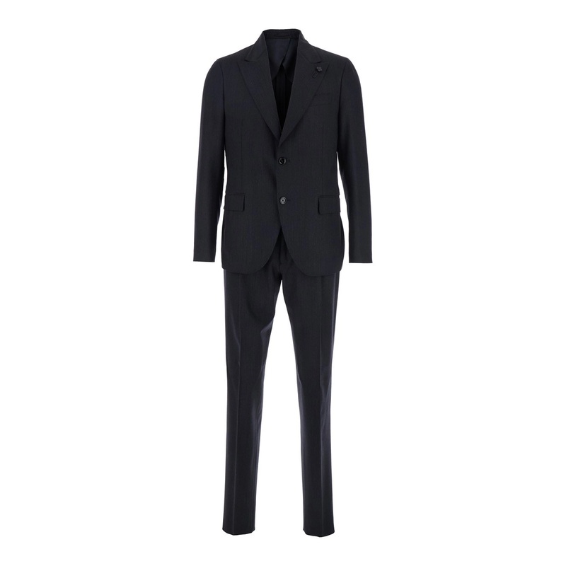 Grey Single-Breasted Suit with Classic Revers in Flanel Man