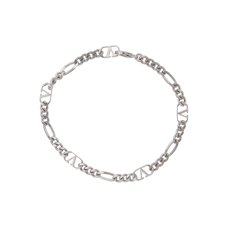 Metallic Chain-Link Bracelet with VLogo Charms in Brass Man