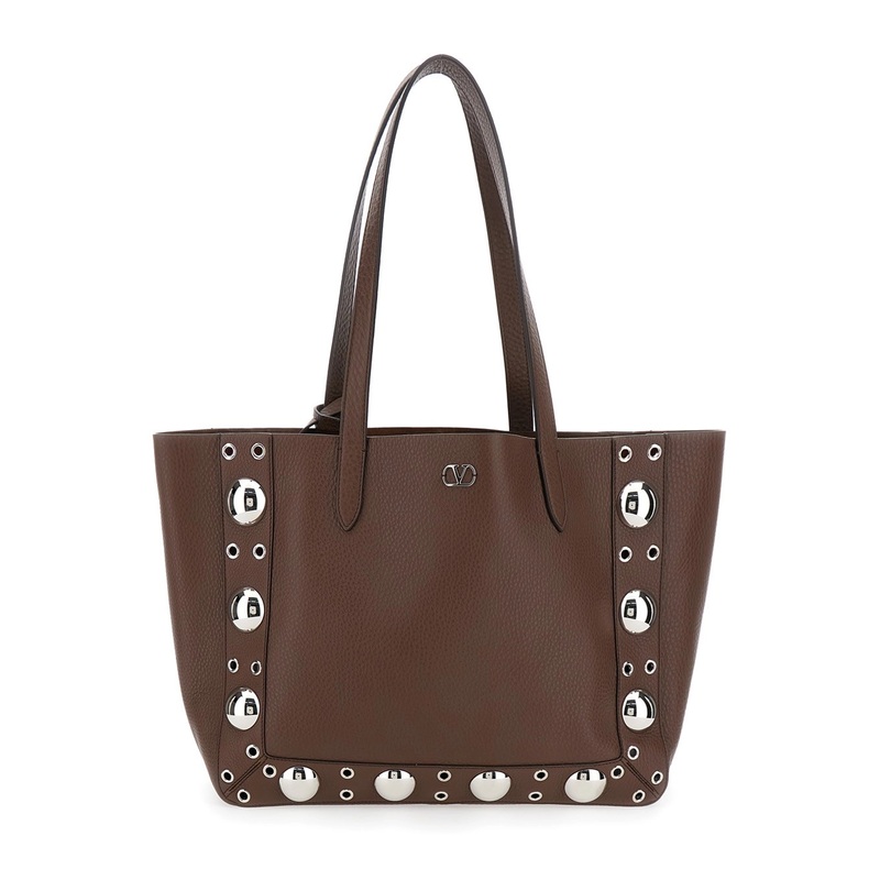 ‘Nellcote’ Brown Tote Bag with Removable Pouch on the Inside and Stud Embellishments in Grained Leather Man
