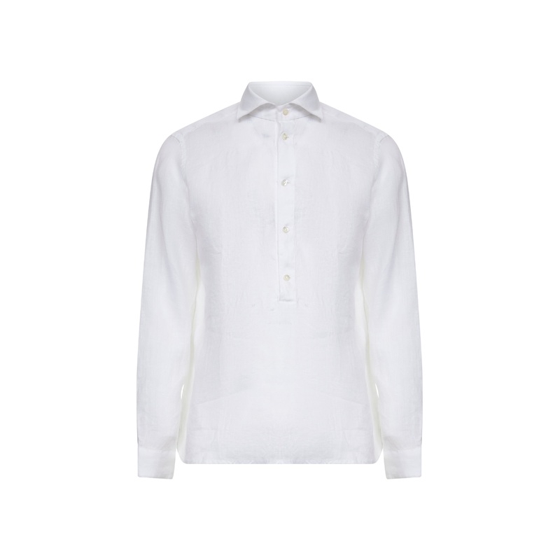 White linen polo shirt-like shirt