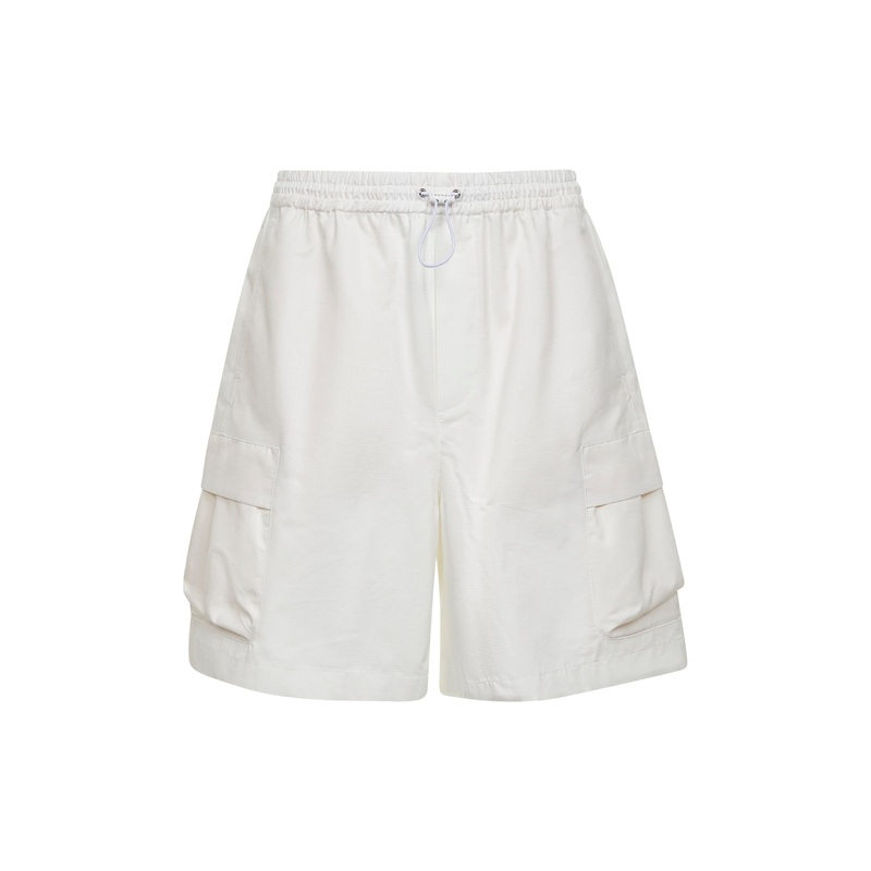 White printed ripstop cotton cargo Bermuda shorts