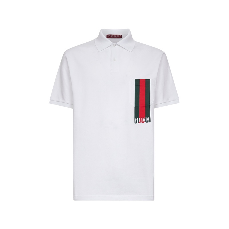 White printed stretch cotton piquet polo shirt