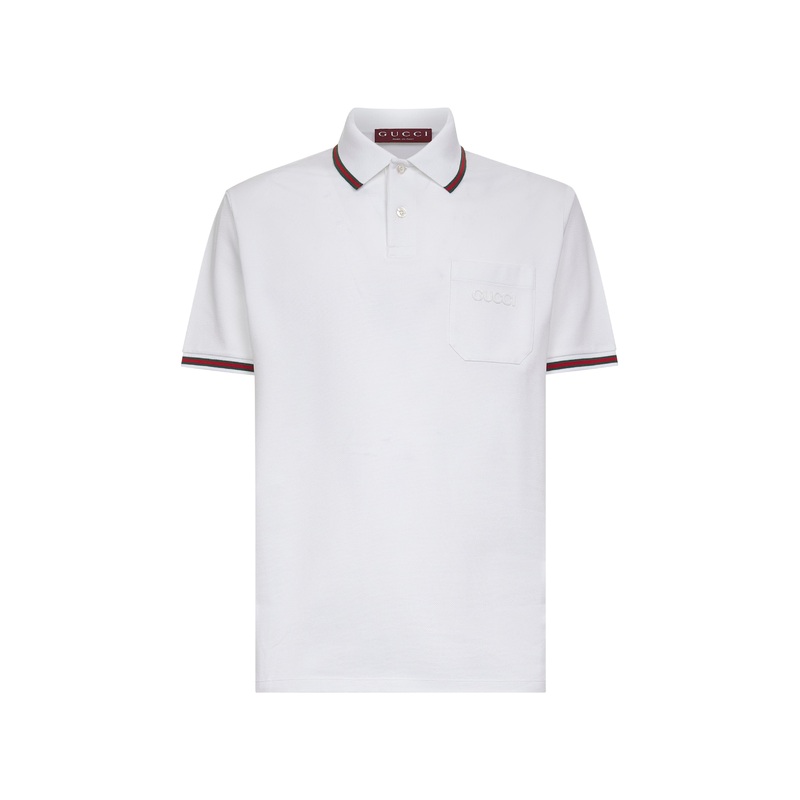 White stretch cotton embroidered polo shirt