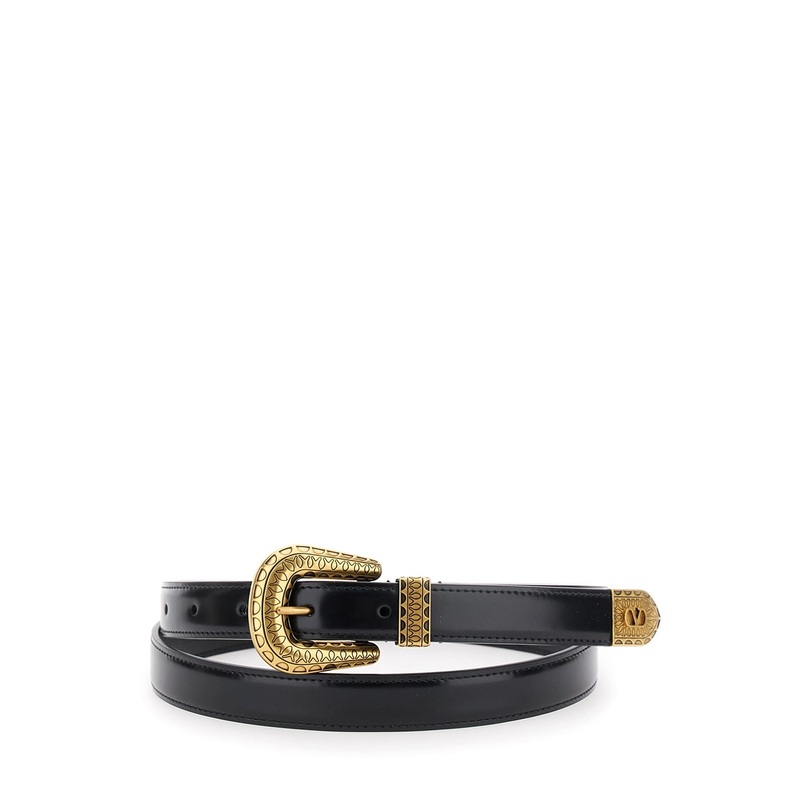 Black Belt with Embossed Details in Leather Man