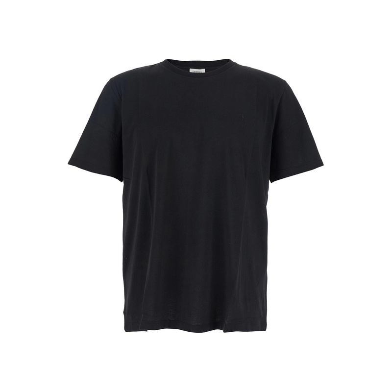 Black Crewneck T-Shirt with Cassandre Embroidery in Cotton Man