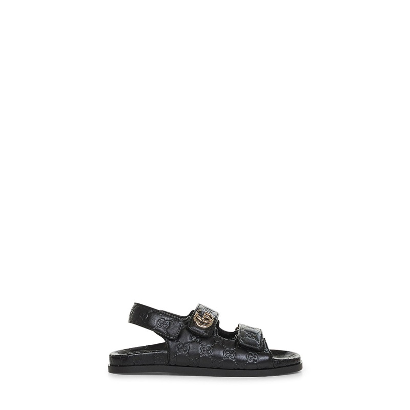 Black GG leather sandals|35|36|37|37.5|38|38.5|39|40
