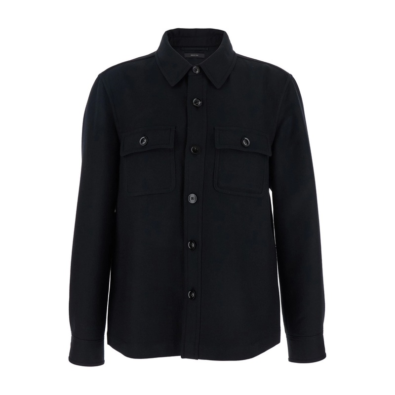 Black Jacket with Flap Pockets on the Chest in Wool Man