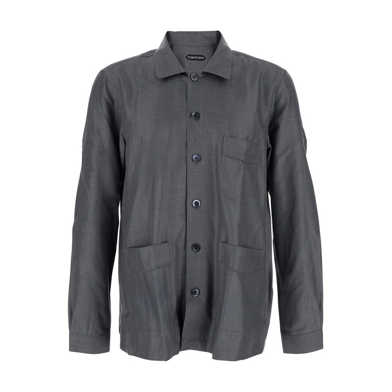 Grey Shirt with Chest Pocket in Silk Man