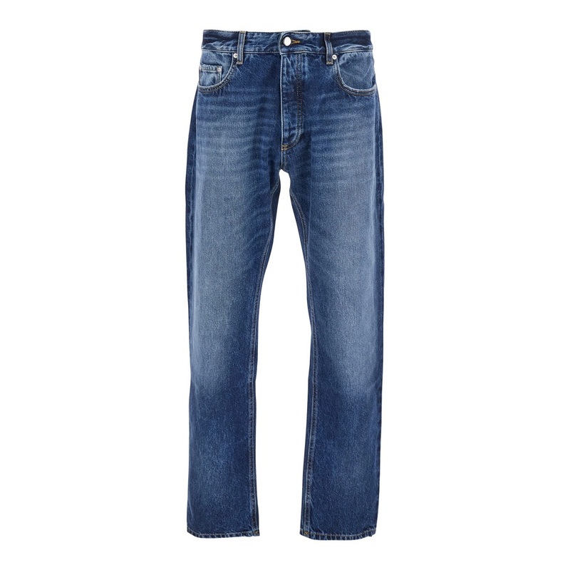 ‘Kanye’ Blue 5-Pocket Jeans with Logo Patch in Cotton Denim Man