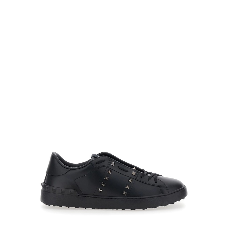 ‘Rockstud Untitled’ Black Sneakers with Rockstud Embellishments and Embossed Logo on the Tongue in Leather Man