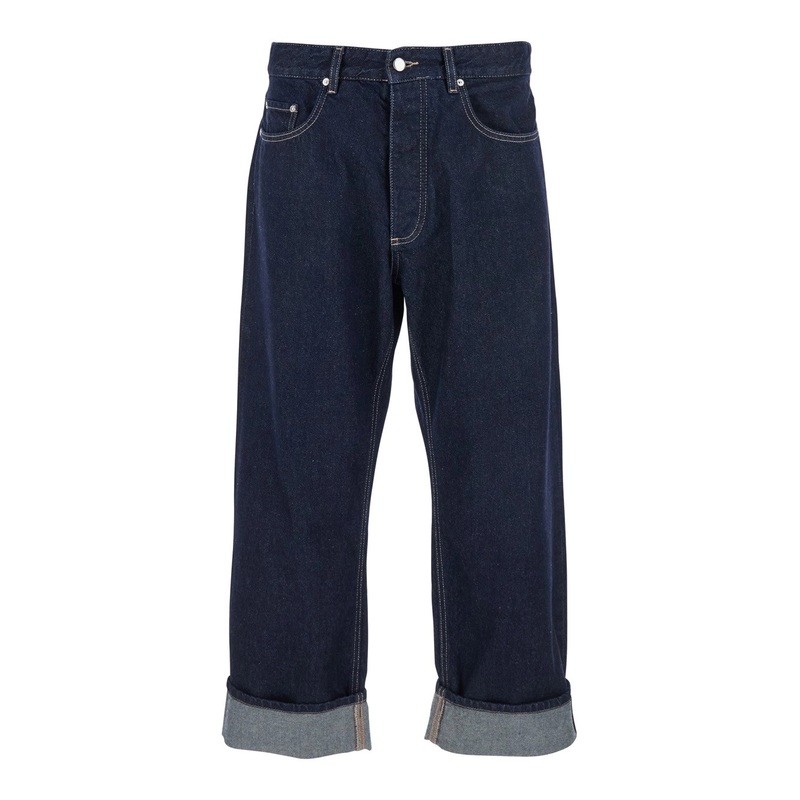 ‘Ross’ Blue 5-Pocket Jeans with Logo Patch in Cotton Denim Man