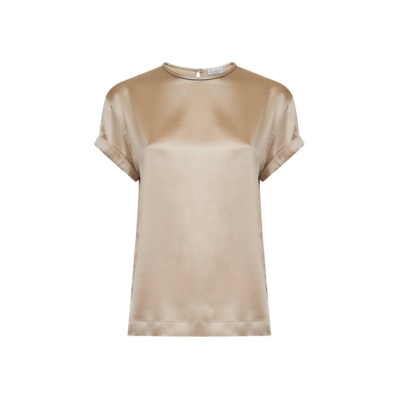 Beige stretch silk satin monili blouse