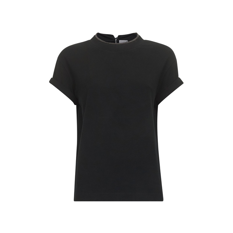 Black stretch jersey Precious Faux Layering T-shirt