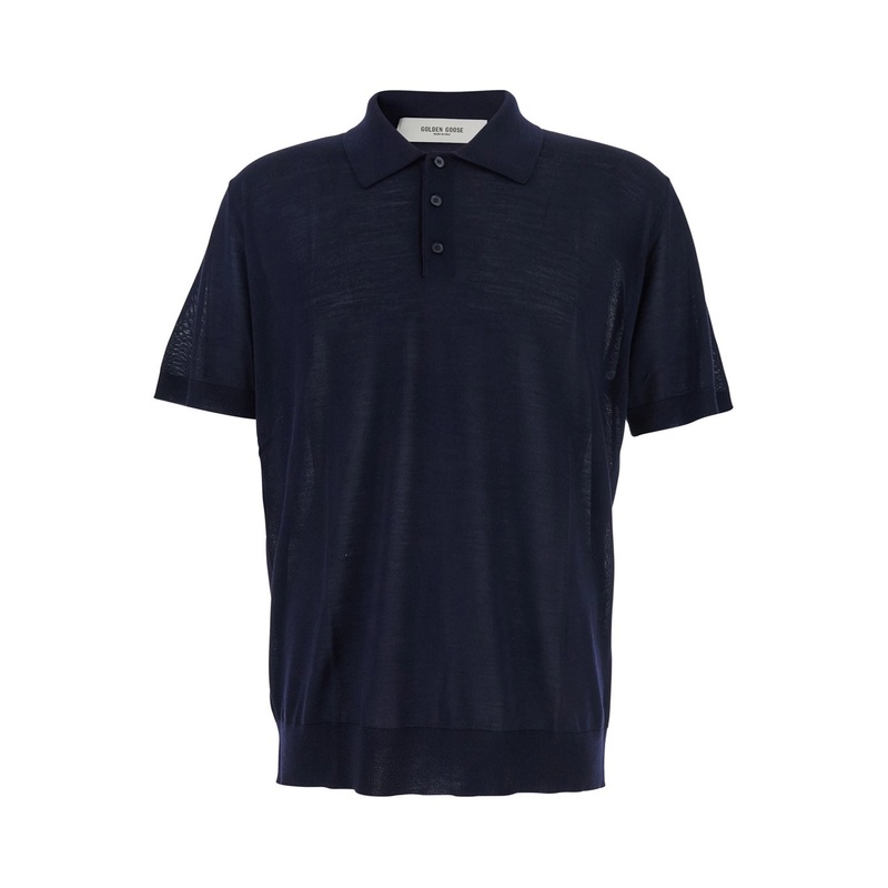 Blue Polo Shirt with Classic Collar and Short Sleeves in Wool Man