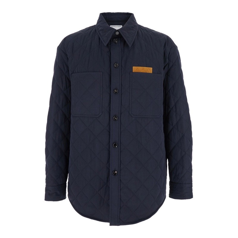 Blue Quilted Jacket with Classic Collar in Cotton Blend Man