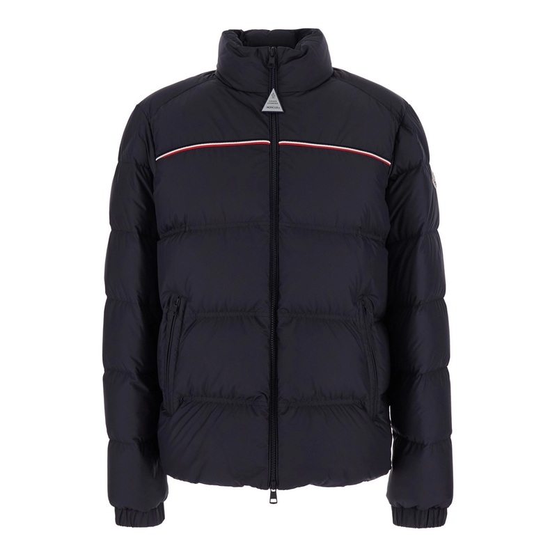 ‘Bouvaque’ Blue Down Jacket with High Neck and Logo Patch on the Sleeve in Tech Fabric Man
