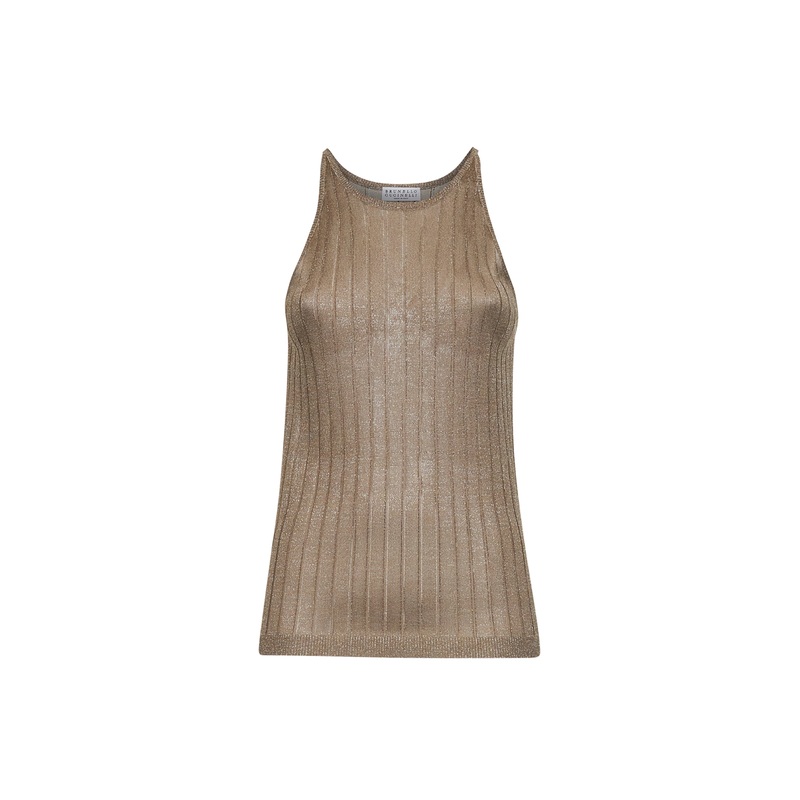 Brown flat ribbed lam knit top