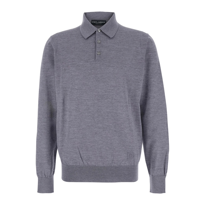 Grey Polo Shirt with Classic Collar and Tonal Logo Embroidery on the Front in Wool Man