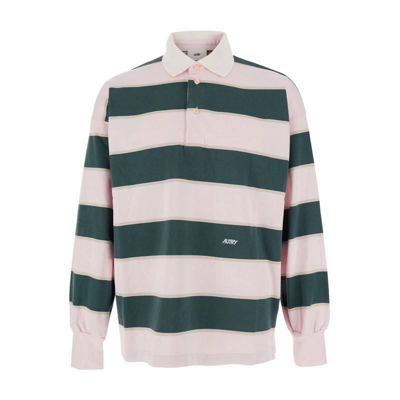 Pink Polo Shirt with Classic Collar and All-Over Striped Motif in Cotton Man