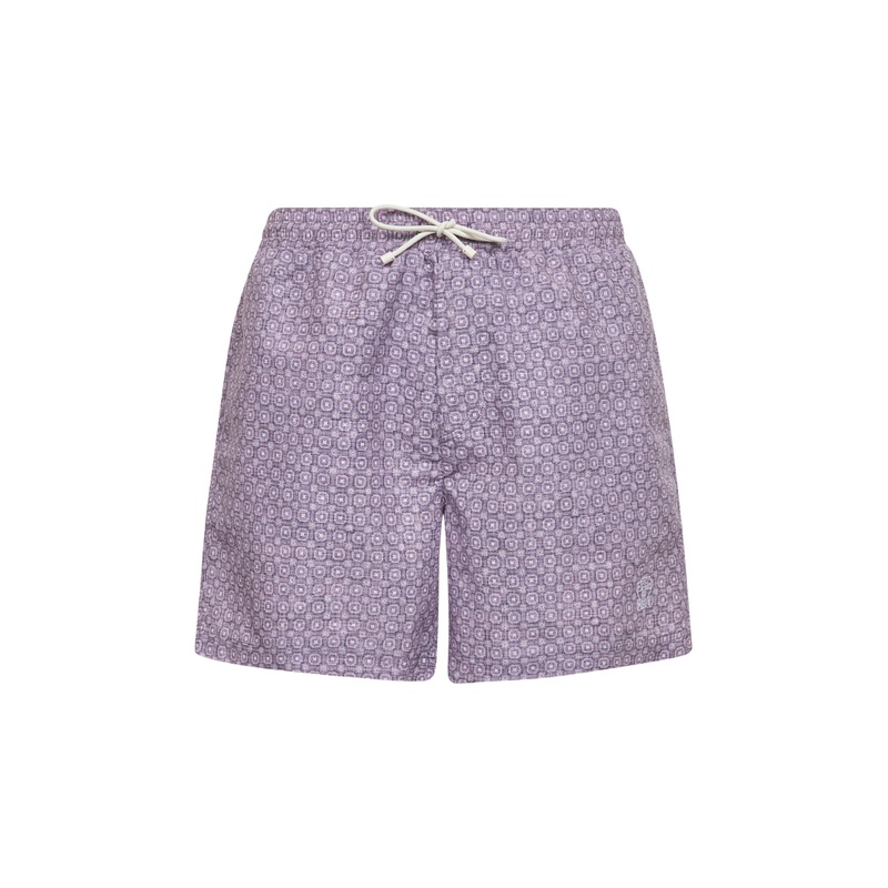 Purple floral print nylon swim shorts