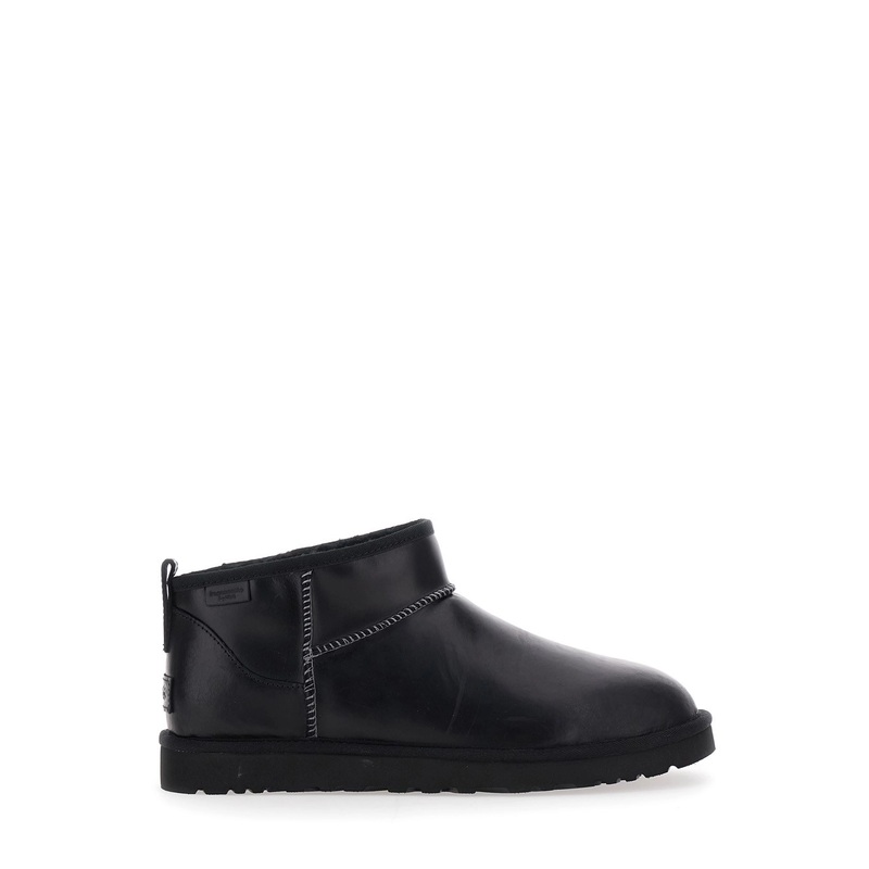 ‘Ultra Mini’ Black Boots with Logo Patch on Back in Leather Man